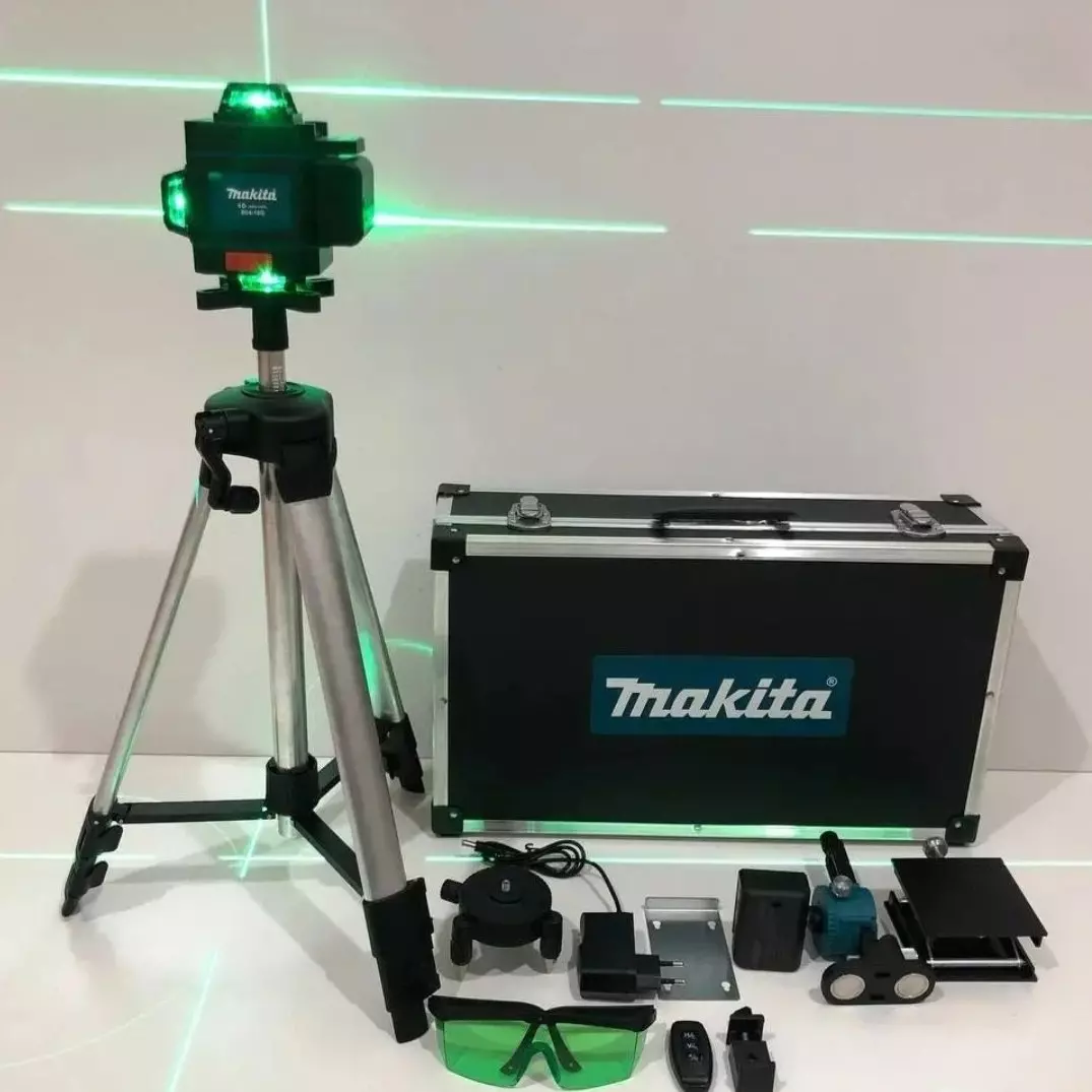 تراز لیزری ماکیتا 360 درجه ریموت دار 4 بعدی 16 خط پایه آهنربای و پایه تلسکوپی