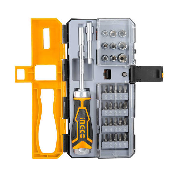 پیچ گوشتی و بکس جغجغه اینکو مدل HKSDB-0338 مجموعه 33 عددی