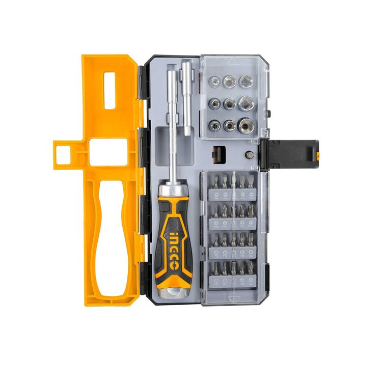 پیچ گوشتی و بکس جغجغه اینکو مدل HKSDB-0338 مجموعه 33 عددی