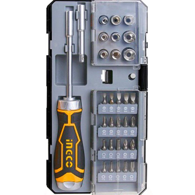 پیچ گوشتی و بکس جغجغه اینکو مدل HKSDB-0338 مجموعه 33 عددی