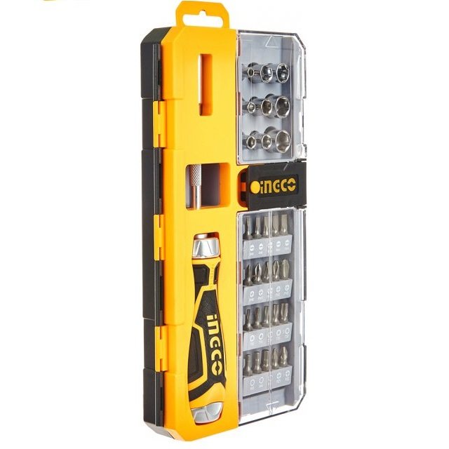 پیچ گوشتی و بکس جغجغه اینکو مدل HKSDB-0338 مجموعه 33 عددی