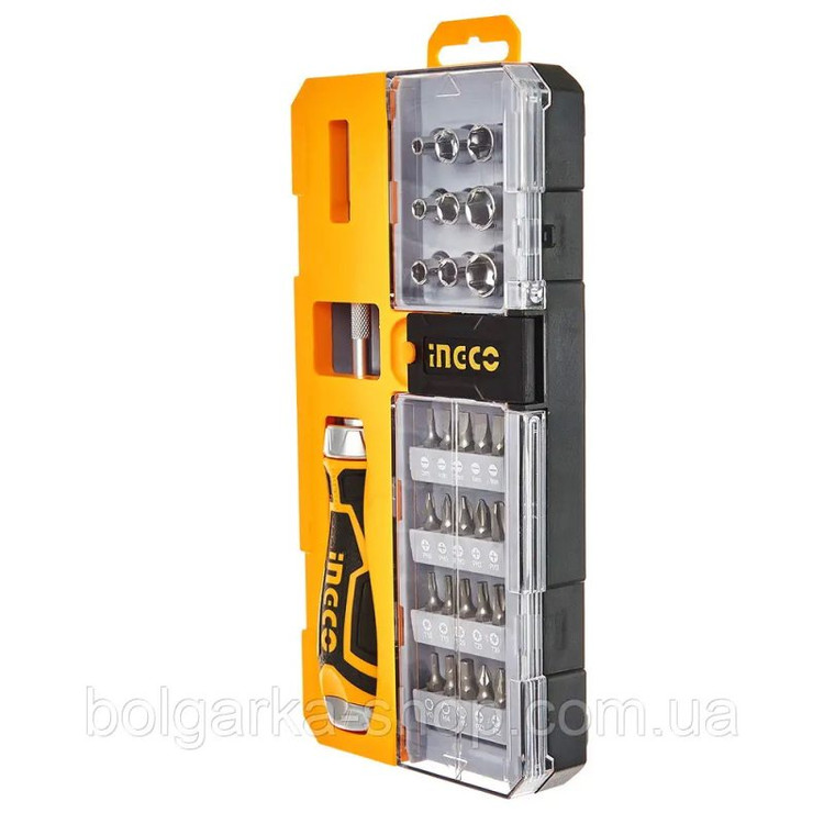 پیچ گوشتی و بکس جغجغه اینکو مدل HKSDB-0338 مجموعه 33 عددی