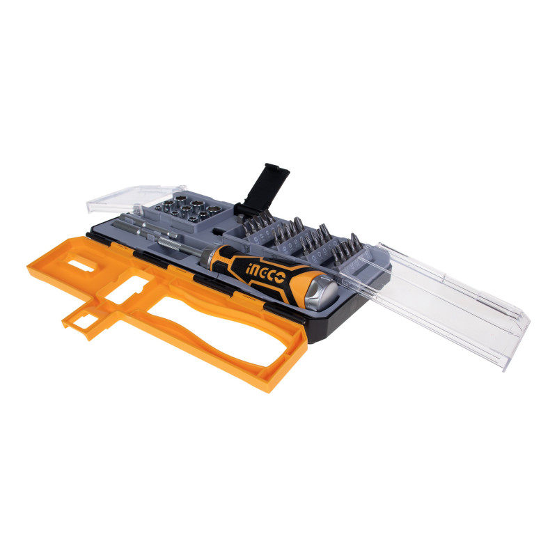 پیچ گوشتی و بکس جغجغه اینکو مدل HKSDB-0338 مجموعه 33 عددی