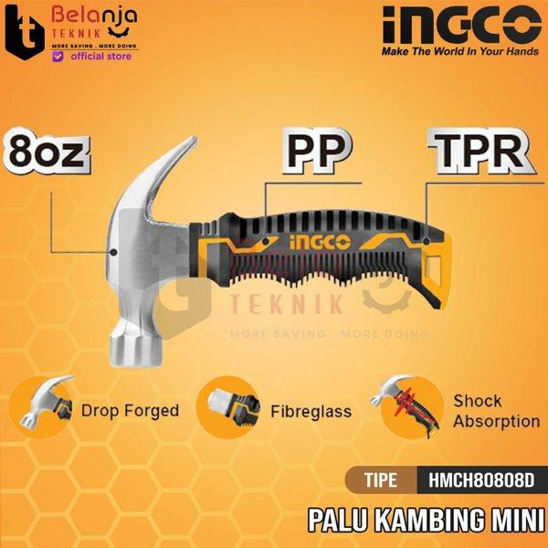 چکش اینکو مدل HMCH-80808D میخ کش دسته کوتاه وزن 340 گرم