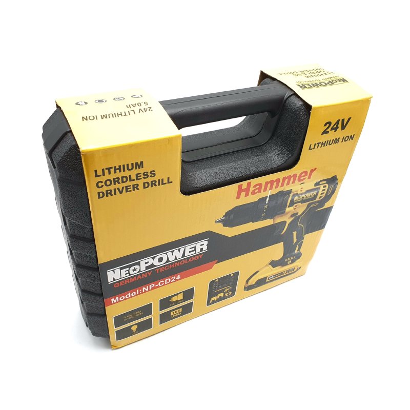 دریل پیچ گوشتی چکشی شارژی صنعتی نوپاور مدل GERMANY TECHNOLOGY-NP-CD24 مجموعه 28 عددی