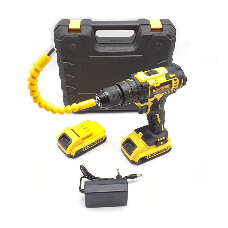 دریل پیچ گوشتی چکشی شارژی صنعتی نوپاور مدل GERMANY TECHNOLOGY-NP-CD24 مجموعه 28 عددی