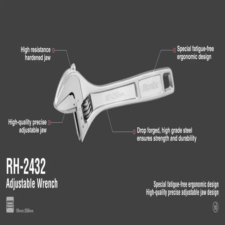 آچار فرانسه سایز 10 مدل کروم رونیکس کد RH-2432