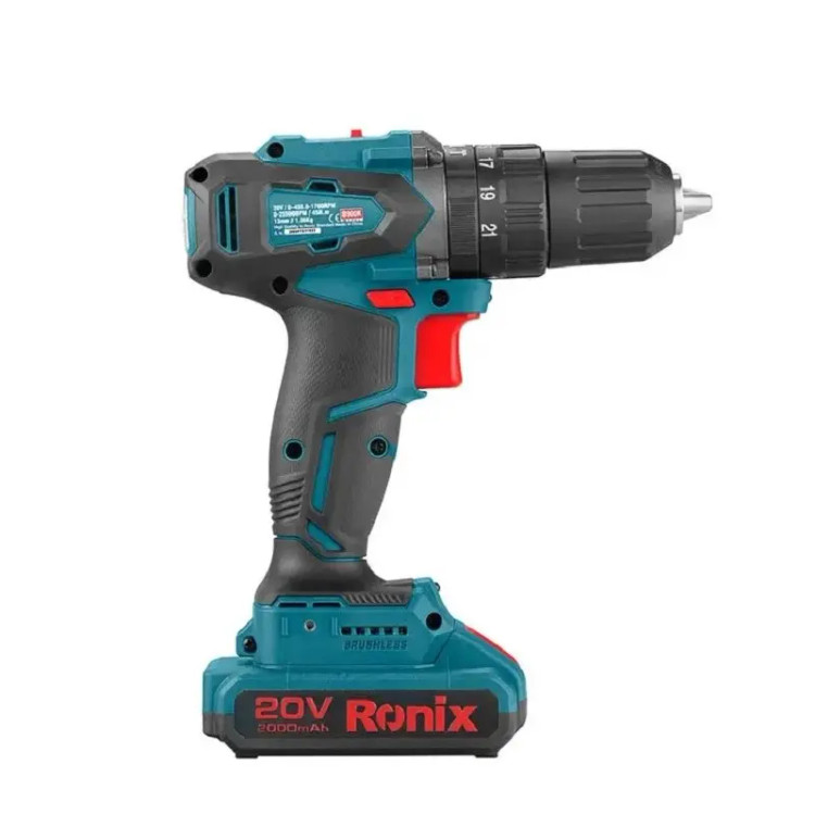 کیت دریل پیچ گوشتی چکشی شارژی 13 mm براش لس 20 ولت تاپ لاین رونیکس کد 8900k