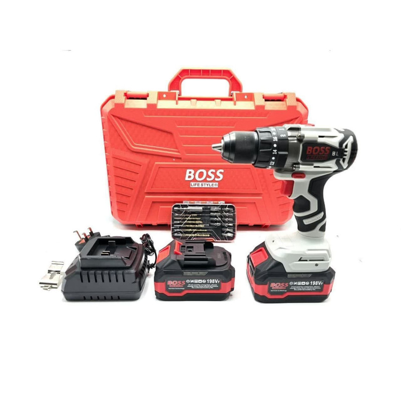 دریل شارژی چکشی باس مدل 198Volt-Brushlessمجموعه 6 عددی