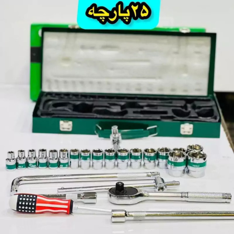 جعبه بکس هنس تایوان ساخت تایوانی 25پارچه الیاژ کروم وانادیوم جعبه آهنی بکس فشار قوی کیفیت عالی