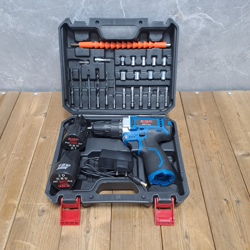 دریل پیچ گوشتی شارژی صنعتی بوشو مدل 18V مجموعه 28 عددی