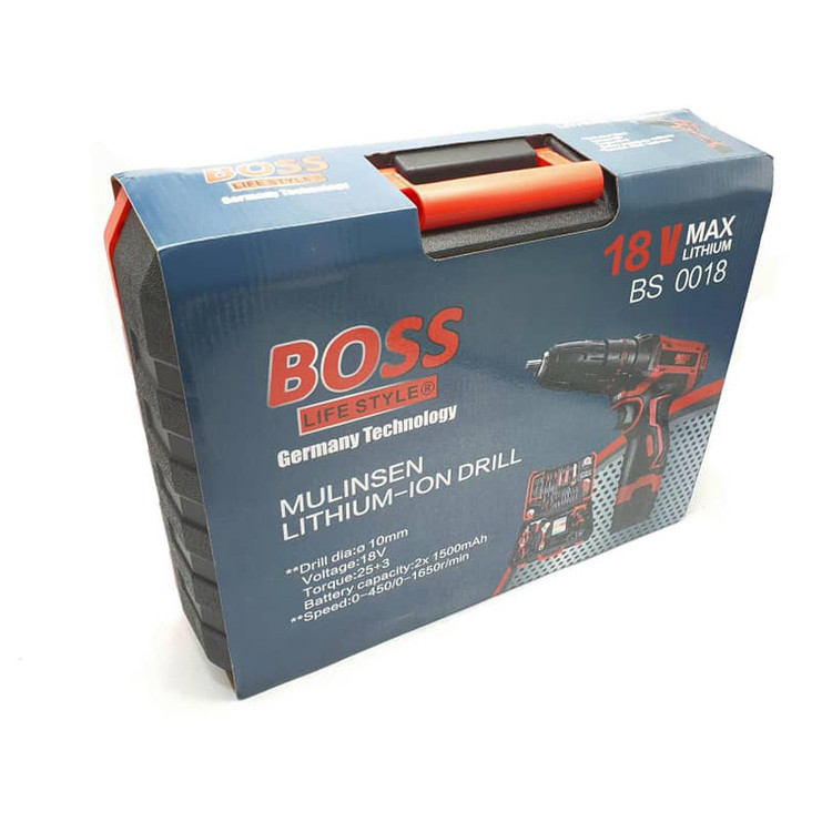 دریل پیچ گوشتی شارژی چکشی باس مدل 18V-BS-0018 مجموعه 100 عددی