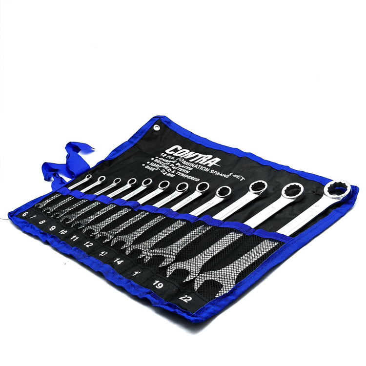 کیف آچار یکسر تخت و یکسر رینگی کنترا مدل کیف دار کد CHROME-PLATED-12PCS سایز 6 الی 22 میلی متر مجموعه 12 عددی