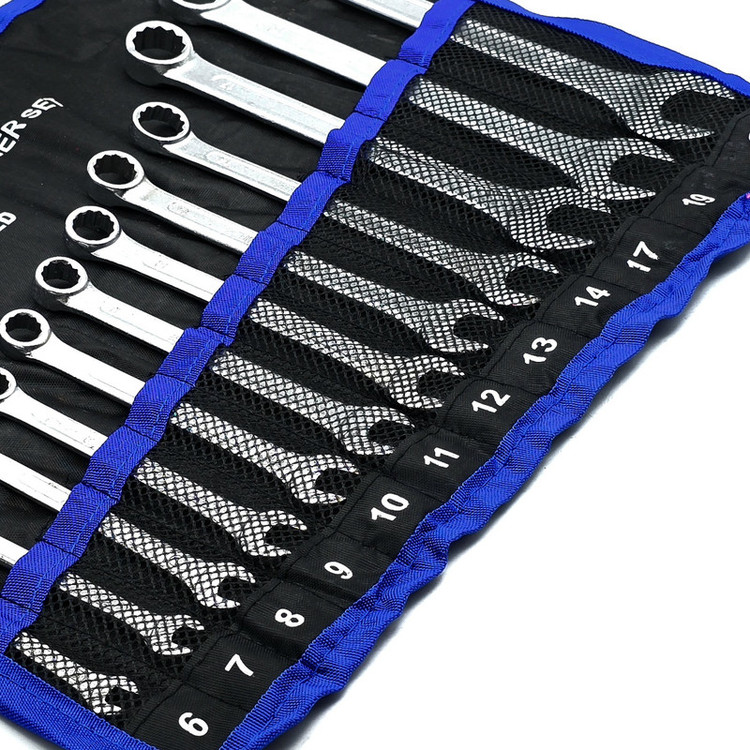 کیف آچار یکسر تخت و یکسر رینگی کنترا مدل کیف دار کد CHROME-PLATED-12PCS سایز 6 الی 22 میلی متر مجموعه 12 عددی