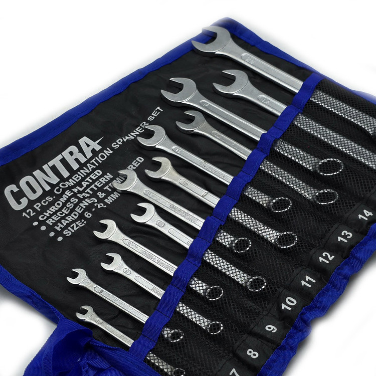 آچار یکسر تخت و یکسر رینگی کنترا مدل CRV-3113A سایز 6 الی 22 میلی متر مجموعه 12 عددی