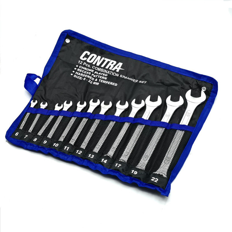 آچار یکسر تخت و یکسر رینگی کنترا مدل CRV-3113A سایز 6 الی 22 میلی متر مجموعه 12 عددی