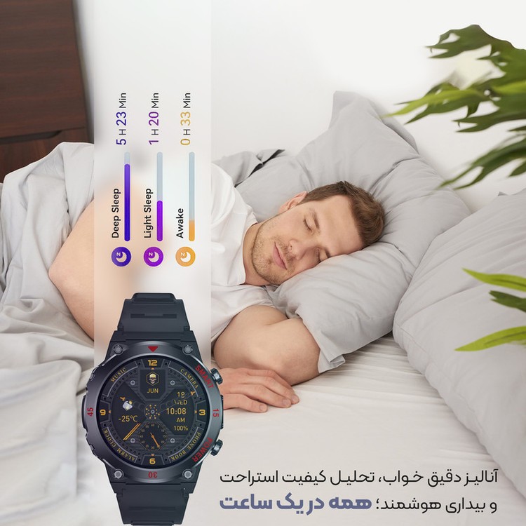 ساعت هوشمند 48 میلی متری لونکس مدل C21iX2-IPS با بند سیلیکونی