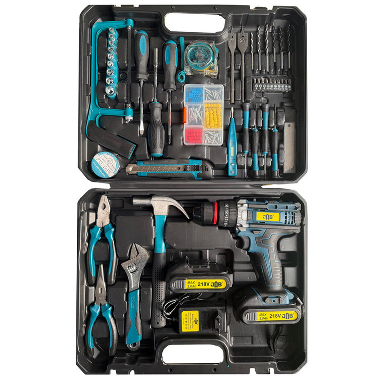 دریل پیچ گوشتی چکشی شارژی 10 میلی متری 212 ولت جاب مدل JB-212 ACCESSORIES مجموعه 199 عددی
