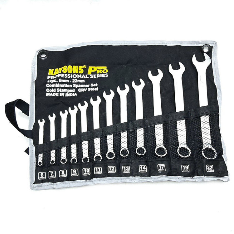 آچار یکسر تخت و یکسر رینگی کایسون مدل CRV-STEEL مجموعه 12 عددی