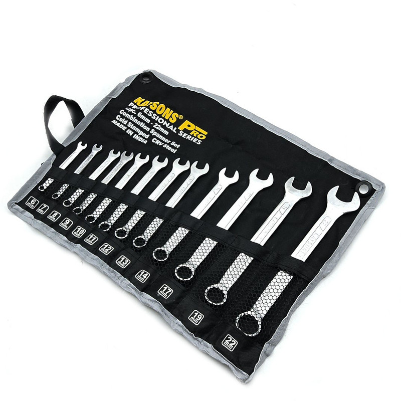 آچار یکسر تخت و یکسر رینگی کایسون مدل CRV-STEEL مجموعه 12 عددی