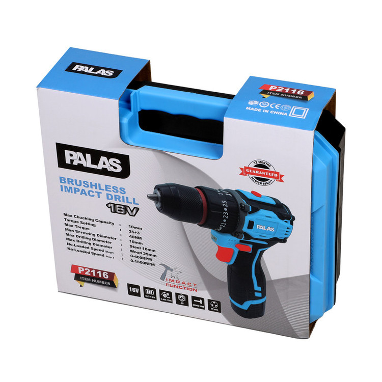 دریل پیچ گوشتی شارژی چکشی براشلس 10 میلی متری 16 ولت پالاس کد P-2116