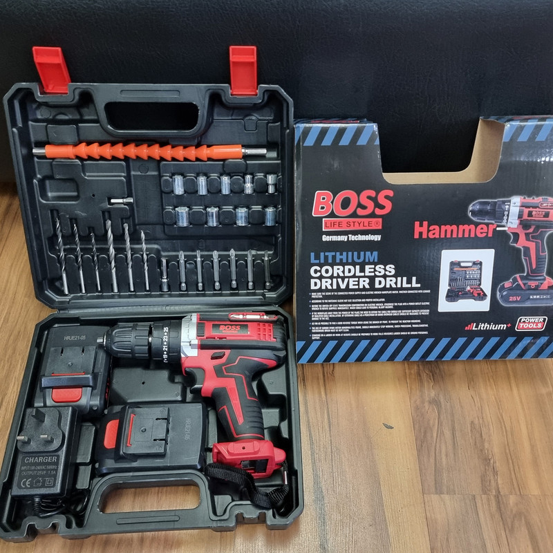 دریل پیچ گوشتی شارژی چکشی باس مدل BOSS-25V مجموعه 29 عددی
