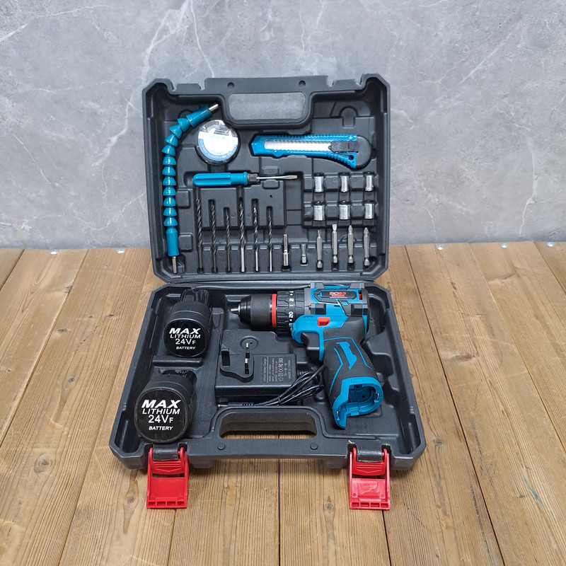 دریل چکشی شارژی صنعتی باس مدل 24V مجموعه 27 عددی