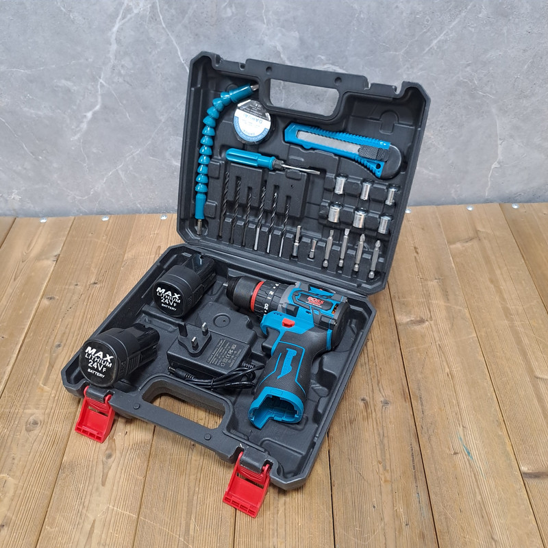دریل چکشی شارژی صنعتی باس مدل 24V مجموعه 27 عددی