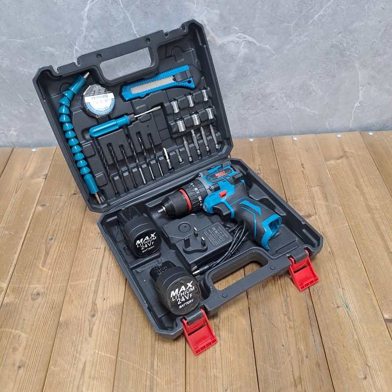 دریل چکشی شارژی صنعتی باس مدل 24V مجموعه 27 عددی