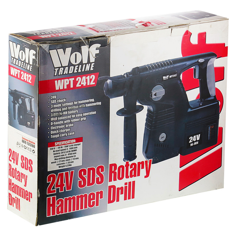 دریل بتن کن شارژی ولف مدل WPT-2412-24v-3.0AH