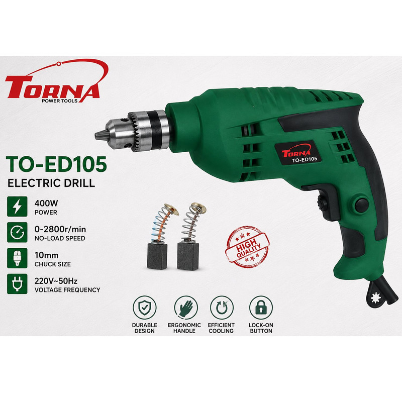 دریل برقی ساده 10 میلیمتری 400 وات تورنا مدل TO-ED105