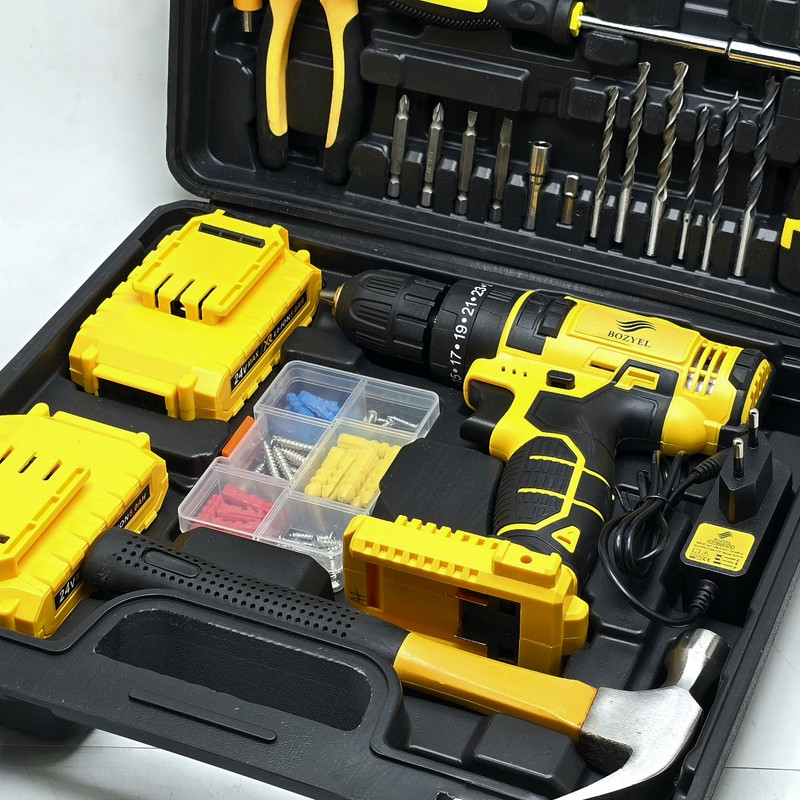دریل پیچ گوشتی شارژی چکشی بوزیل مدل BOZ-04 مجموعه 95 عددی