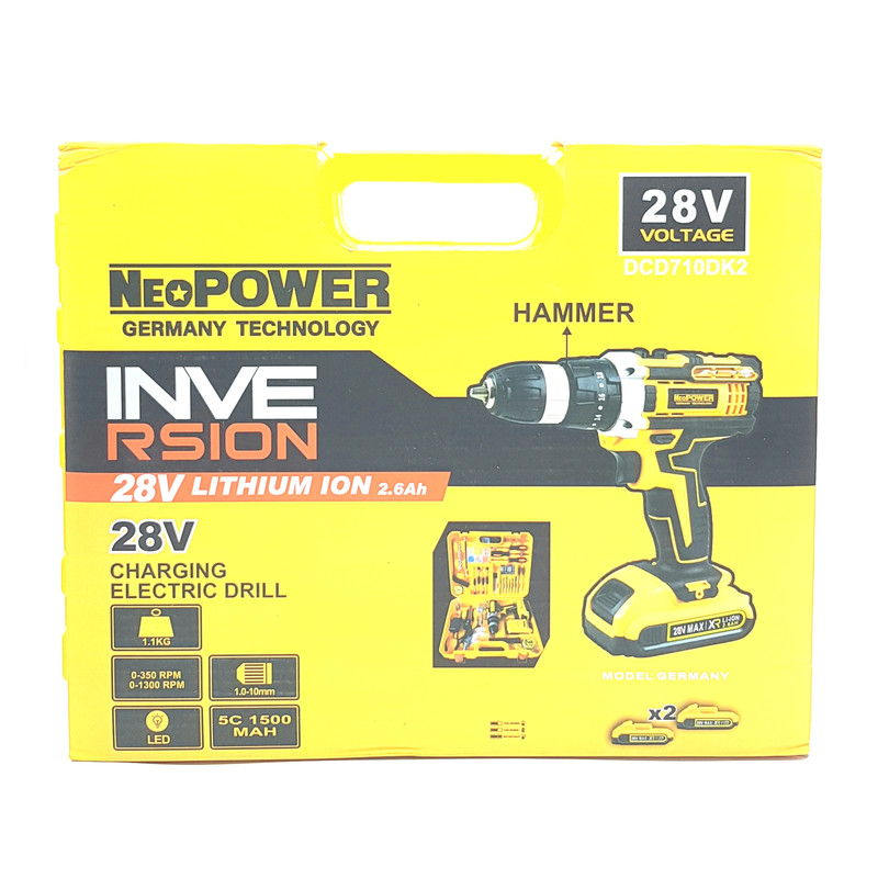 مجموعه 110 عددی دریل چکشی شارژی نئو پاور مدل DCD710DK2