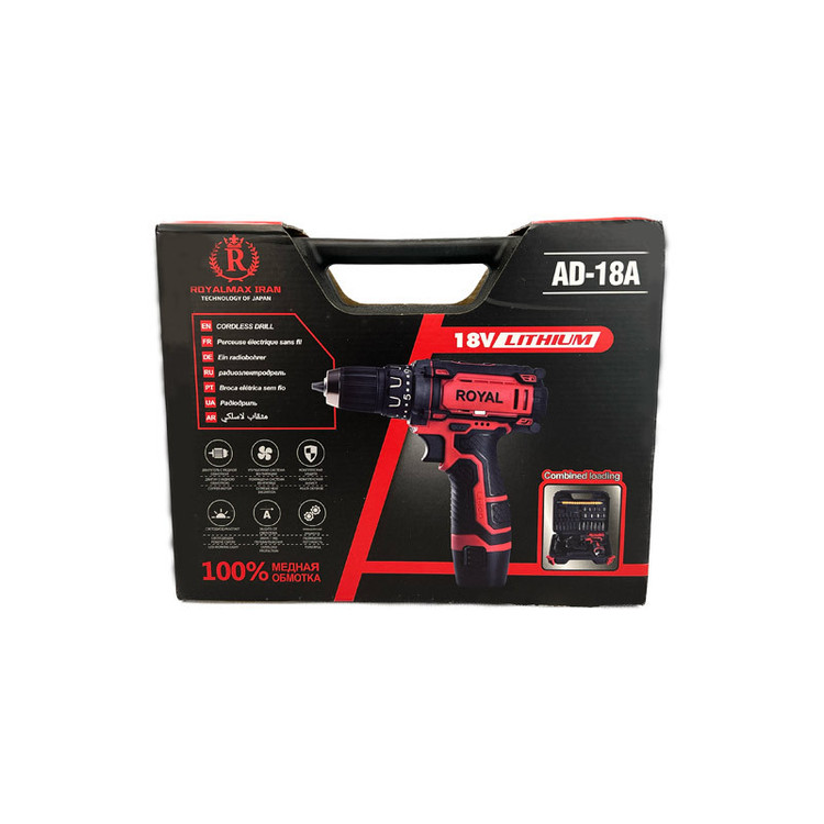 دریل پیچ گوشتی شارژی رویال مکس مدل AD-18A مجموعه 30 عددی