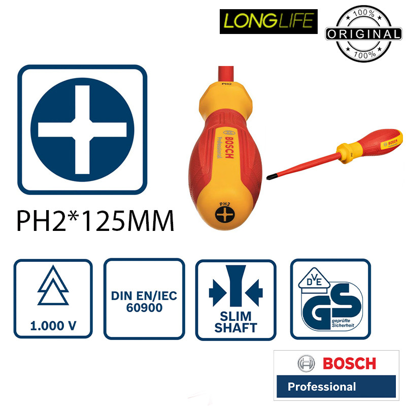 پیچ گوشتی فشار قوی چهارسو بوش کد PH2-1000 DVE سایز 125 میلی متر
