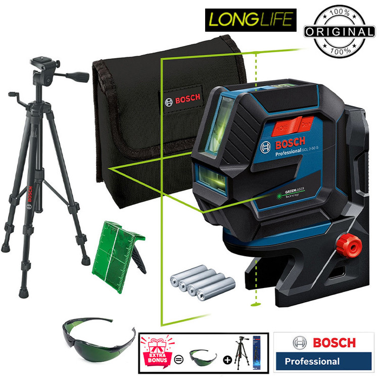 تراز لیزری بوش مدل حرفه ای GCL 2-50 G Box BT150 + Full Accessories