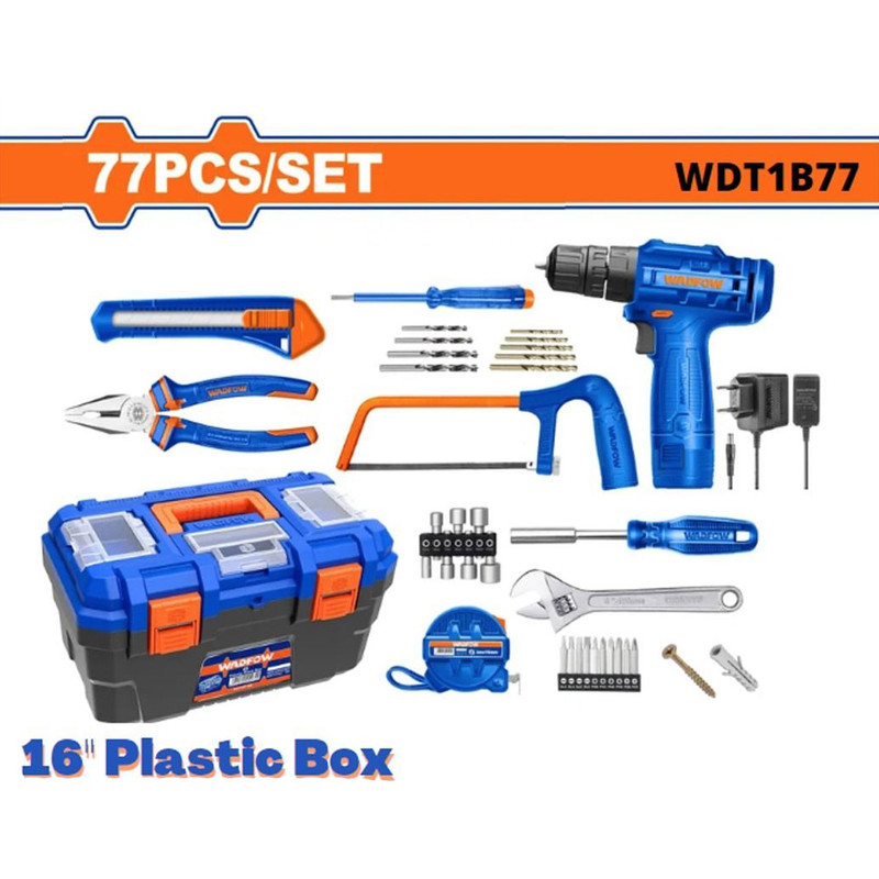 جعبه ابزار و دریل شارژی وادفو مدل WDT1B77 مجموعه 77 عددی