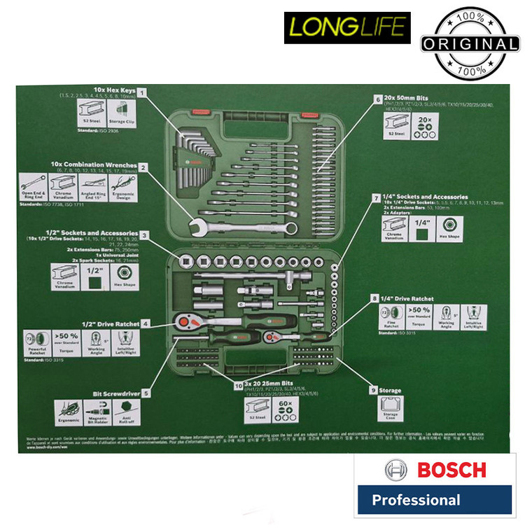 مجموعه 132 عددی ابزار دستی بوش کد 1600A02Z9B